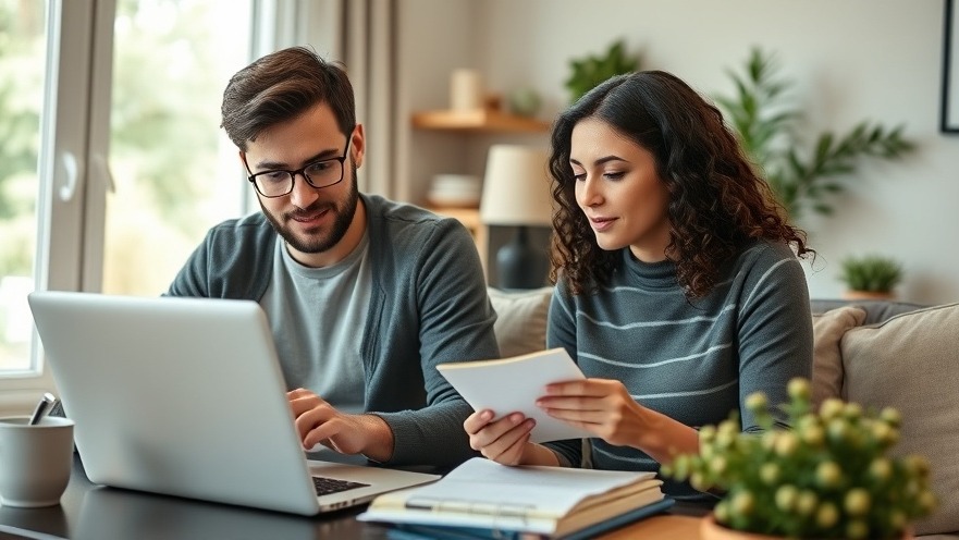 Couple managing personal finance and budgeting on their laptop at home.