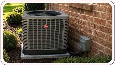 Heat Pump Installation on the side of a residential home on a sunny day