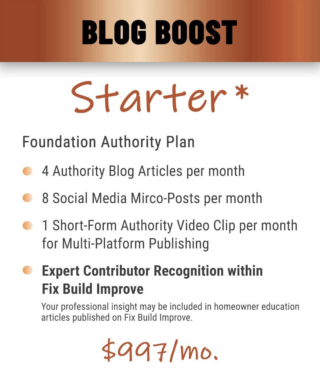 Starter Blog boost pricing plan