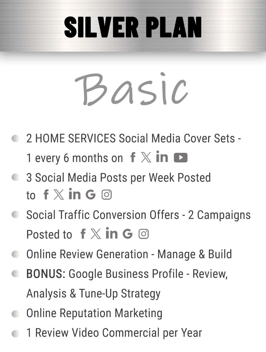 Silver basic plan features for Home Service Companies.