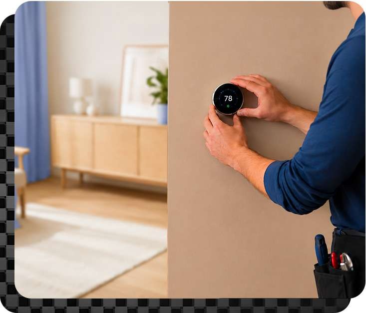 Technician installing a smart thermostat in Central Kentucky