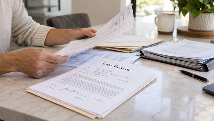 Las Vegas homeowner reviewing a completed and signed lien release with contractor payment documents for a home improvement project