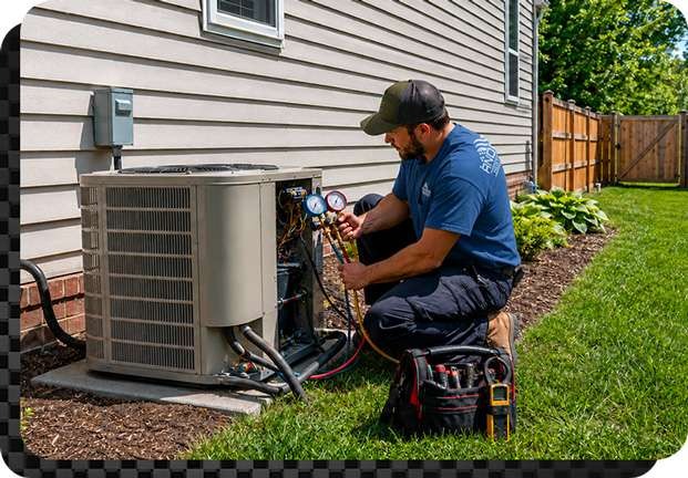 Air conditioning repair technician servicing AC unit in Central Kentucky