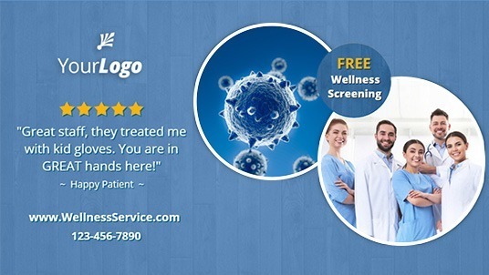 medical services social media cover with free wellness screening and 5 star patient review