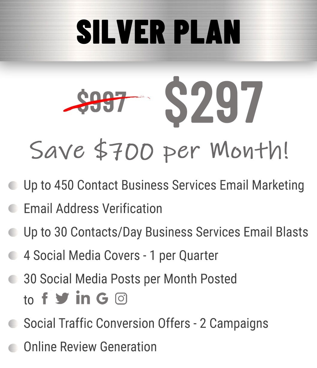 silver plan $297 per month pricing and features for business services.