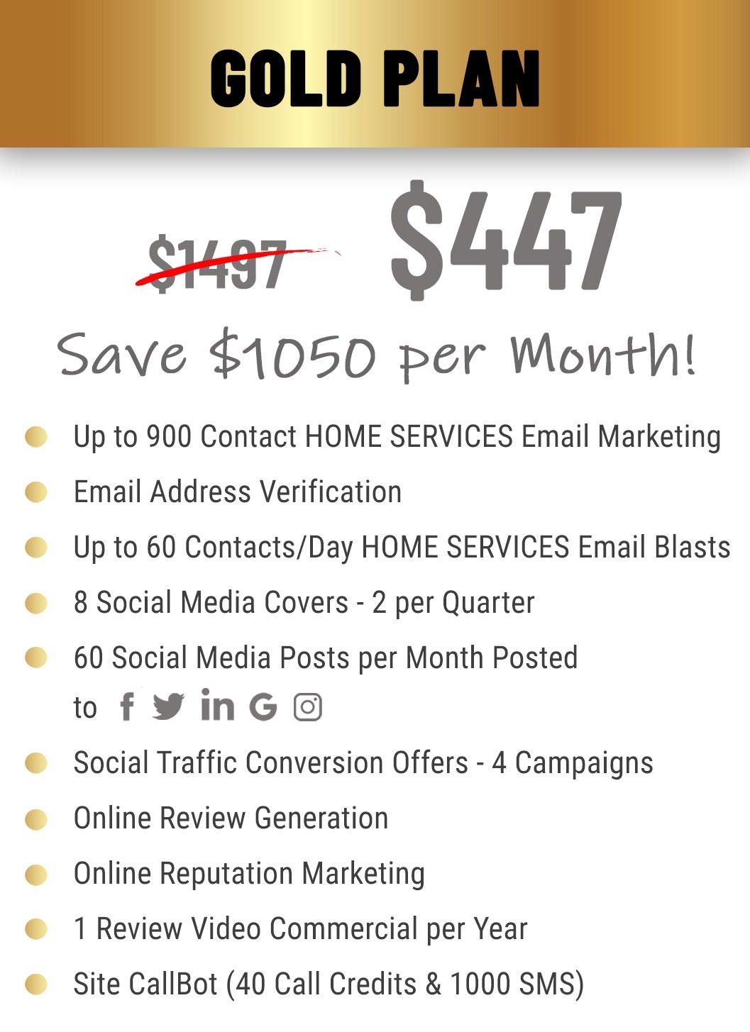 gold plan $447 per month pricing and features for home service contractors.