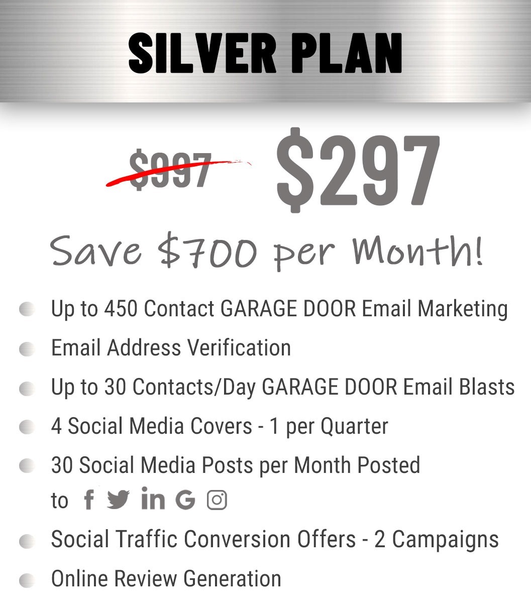 Silver Plan Pricing and Features GARAGE DOOR