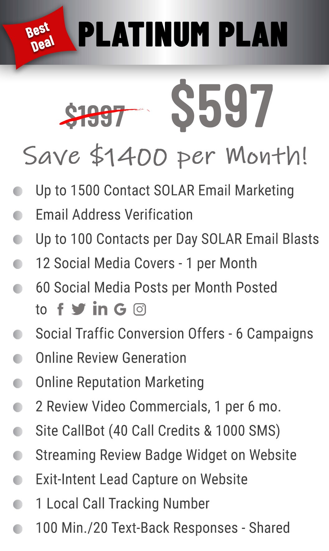 Platinum Plan Pricing and Features SOLAR