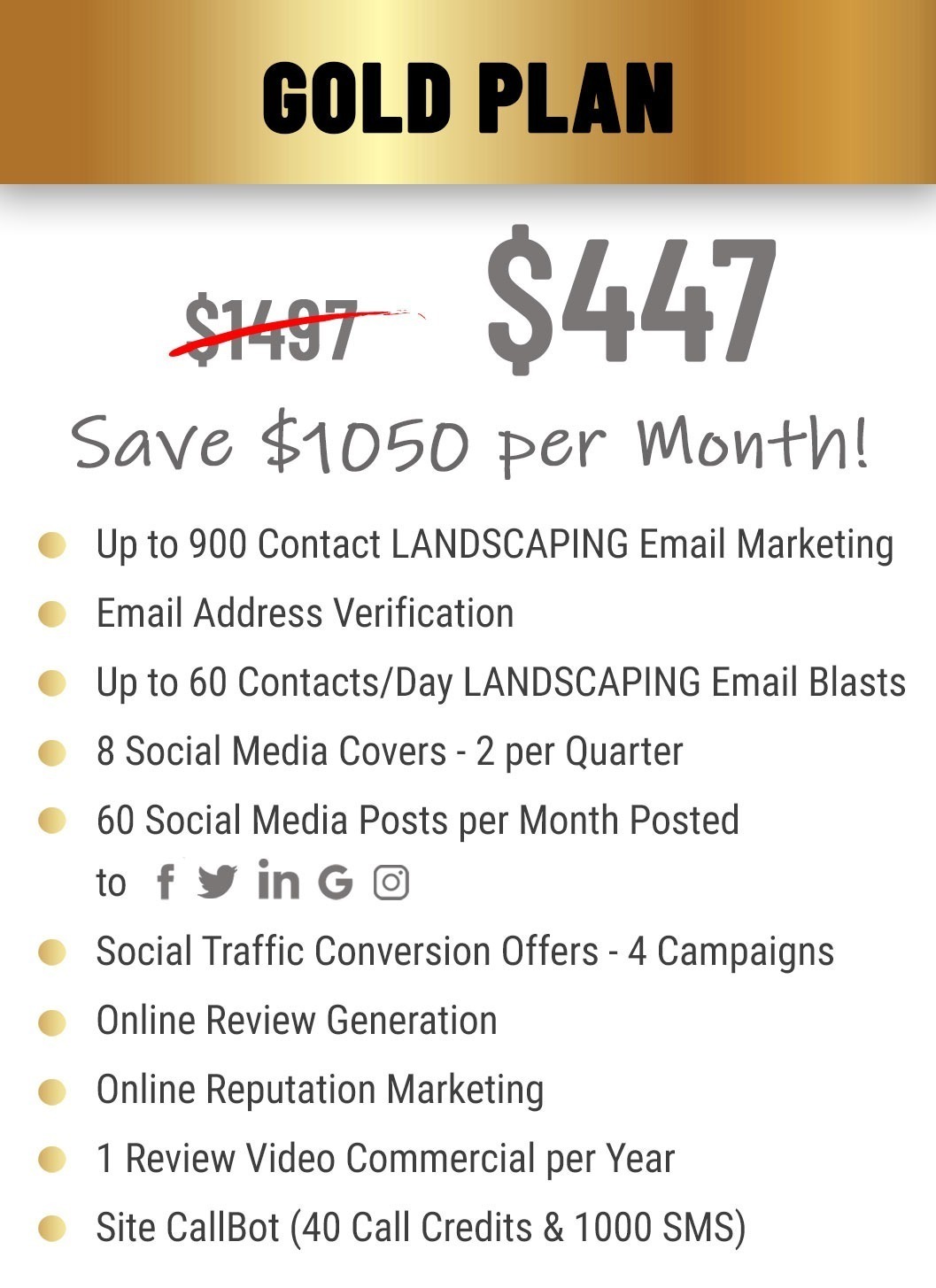 gold plan $447 per month pricing and features for landscaping contractors.