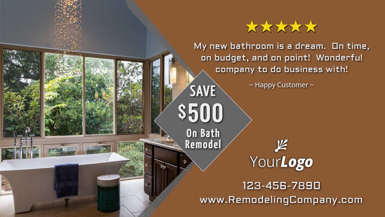 remodeling social media cover with $500 discount offer and a 5 star customer review.