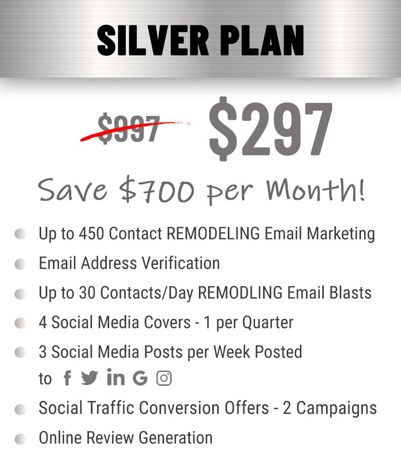silver plan $297 per month pricing and features for remodeling contractors.