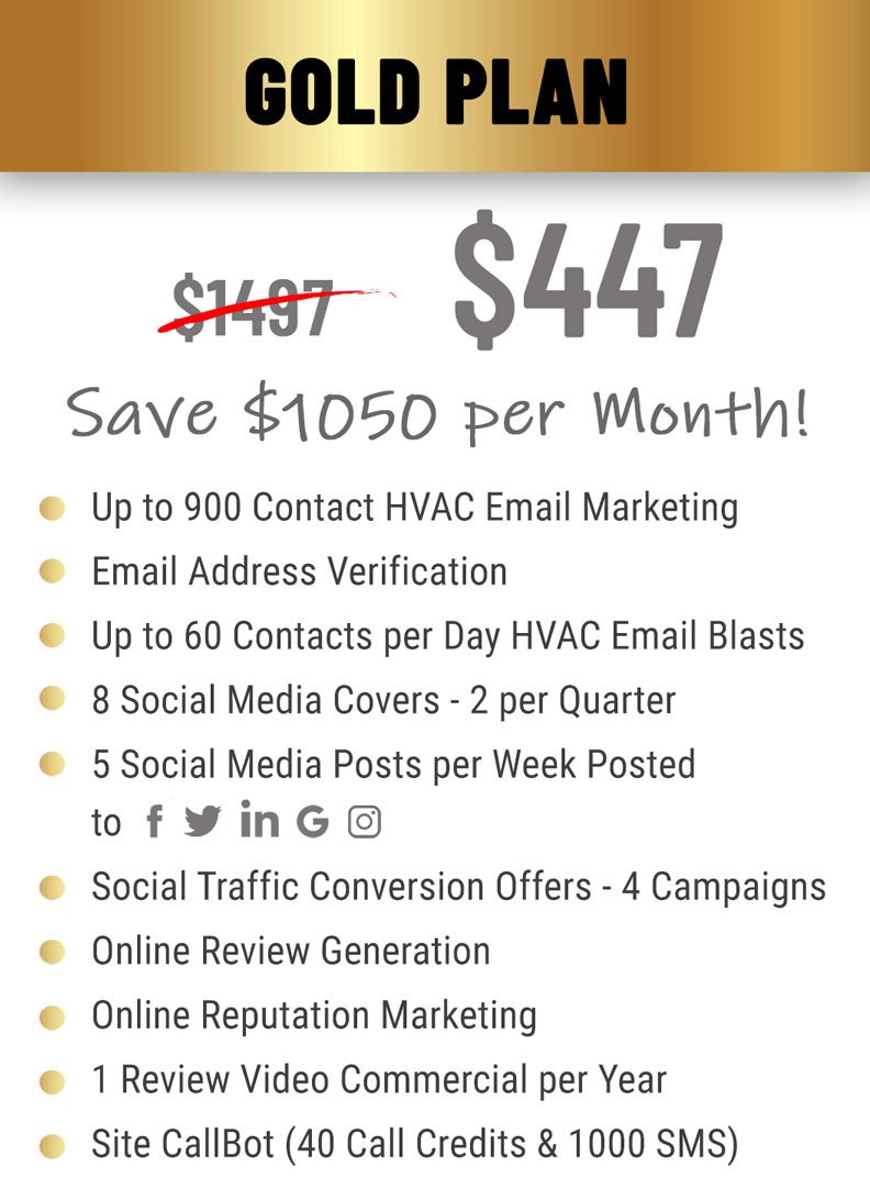 gold plan $447 per month pricing and features for HVAC companies.