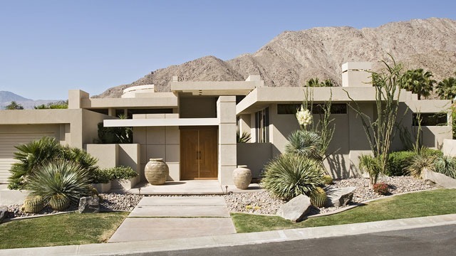 modern new home construction las vegas with desert landscaping