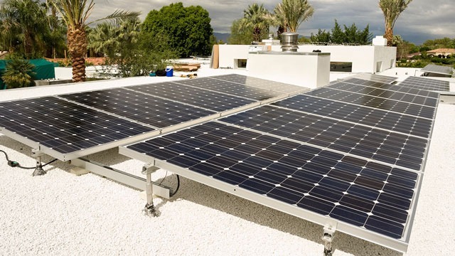commercial las vegas solar panel installation on building roof gvs design build