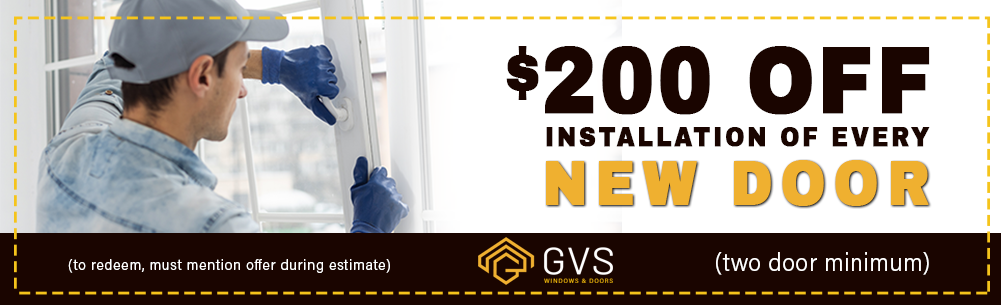 offer two hundred dollars off installation of every new door two door minimum must mention offer to redeem