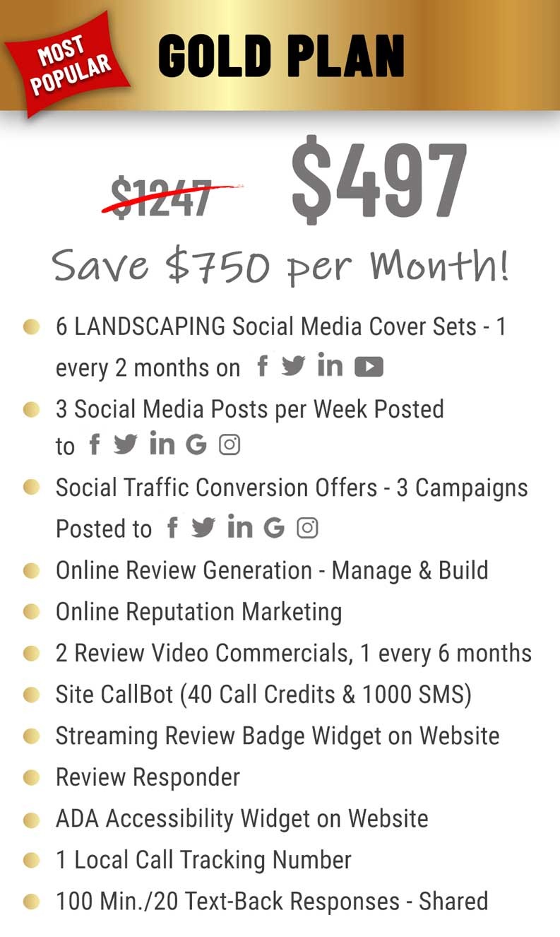 gold plan $497 per month pricing and features for landscaping companies.