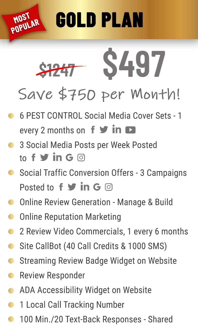 gold plan $497 per month pricing and features for pest control companies.