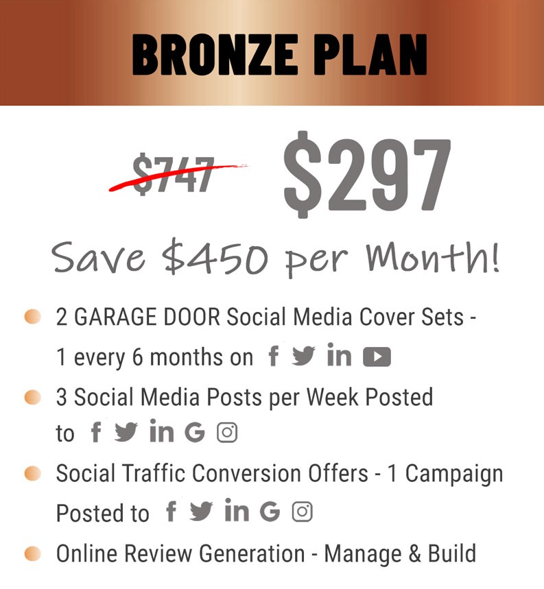 bronze plan $297 per month pricing and features for garage door companies.