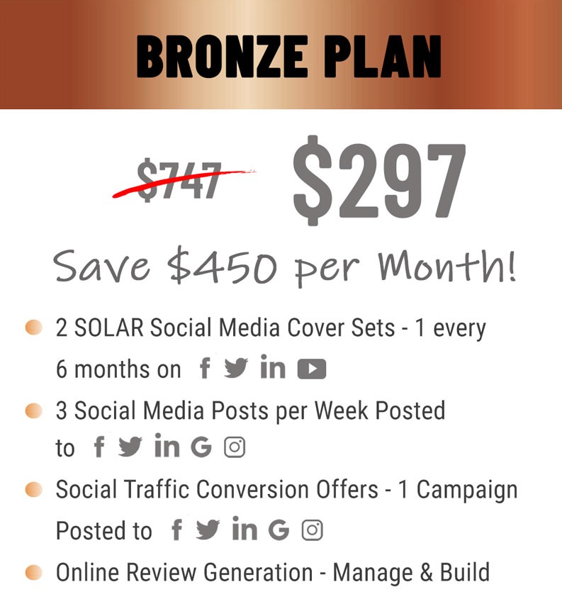 bronze plan $297 per month pricing and features for solar companies.