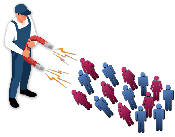 home service contractor holding magnet attracting inactive customers.