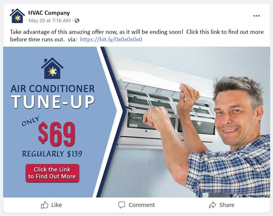 social offer post, $50 off any HVAC service