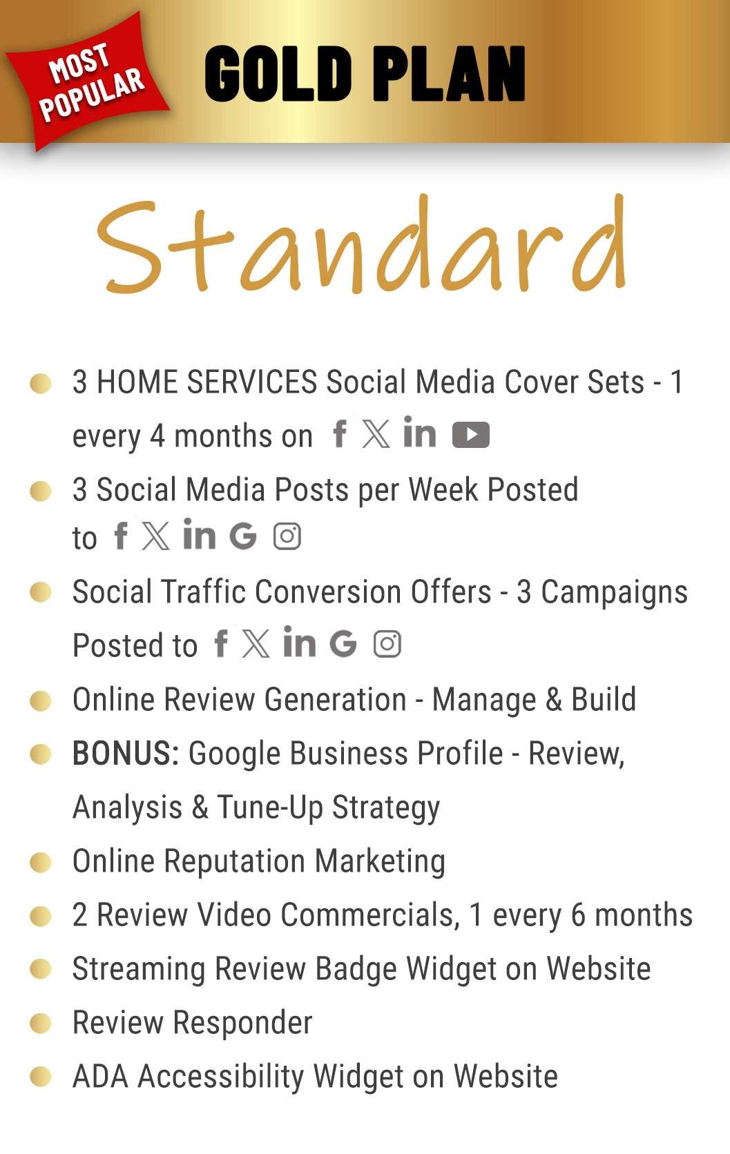 Gold standard plan features for Home Service Companies.