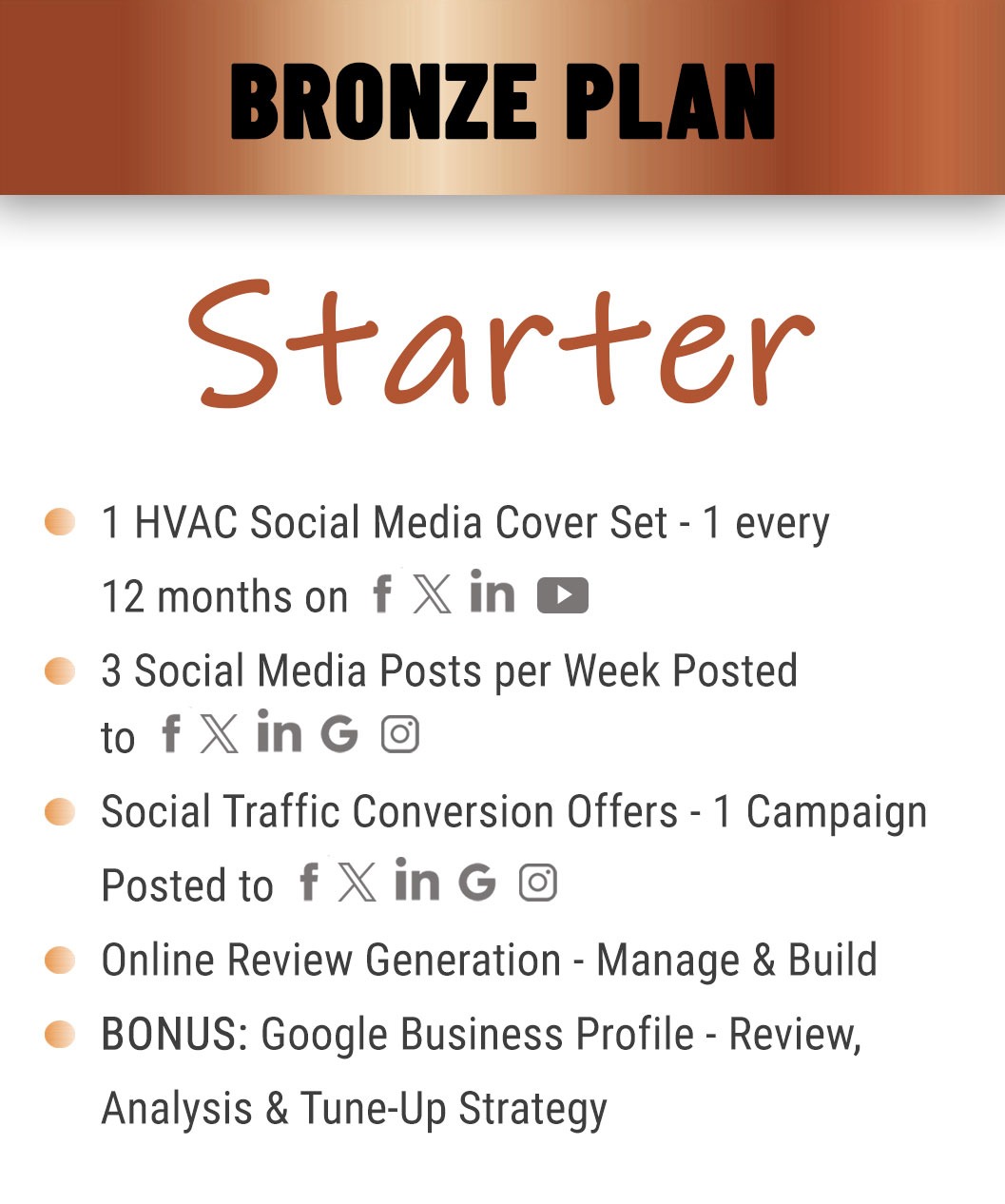 bronze starter plan features for HVAC companies.