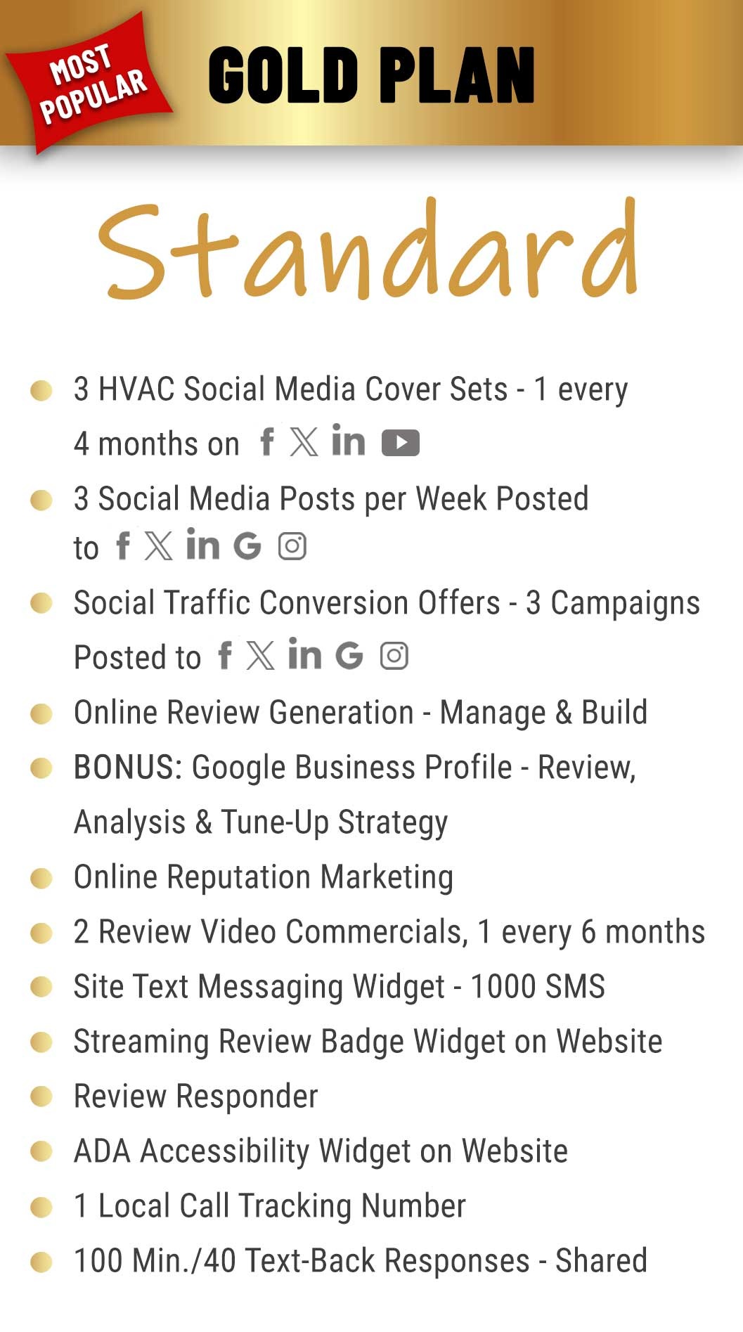 gold standard plan features for HVAC companies.