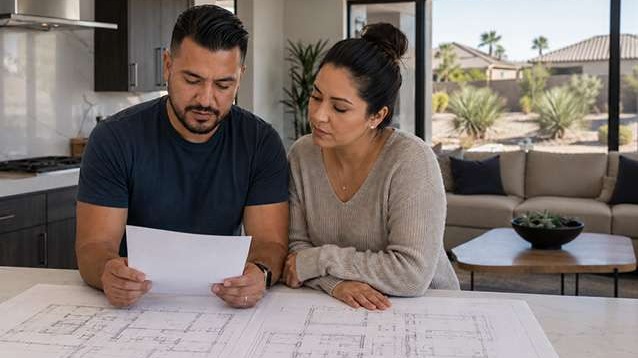 Las Vegas homeowners reviewing a contractor estimate before approving home improvement work