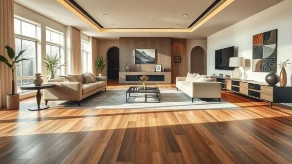 Luxurious modern living room with wooden flooring in Las Vegas.