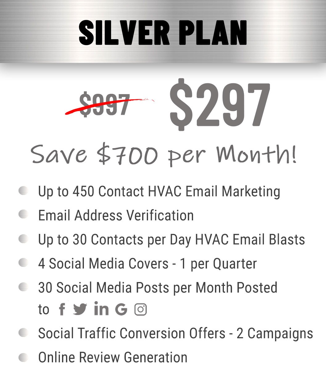 Silver Plan Pricing and Features HVAC