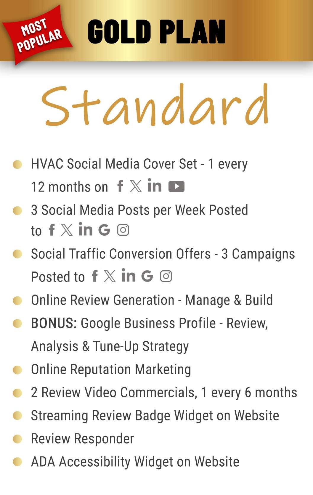 gold standard plan features for HVAC companies.