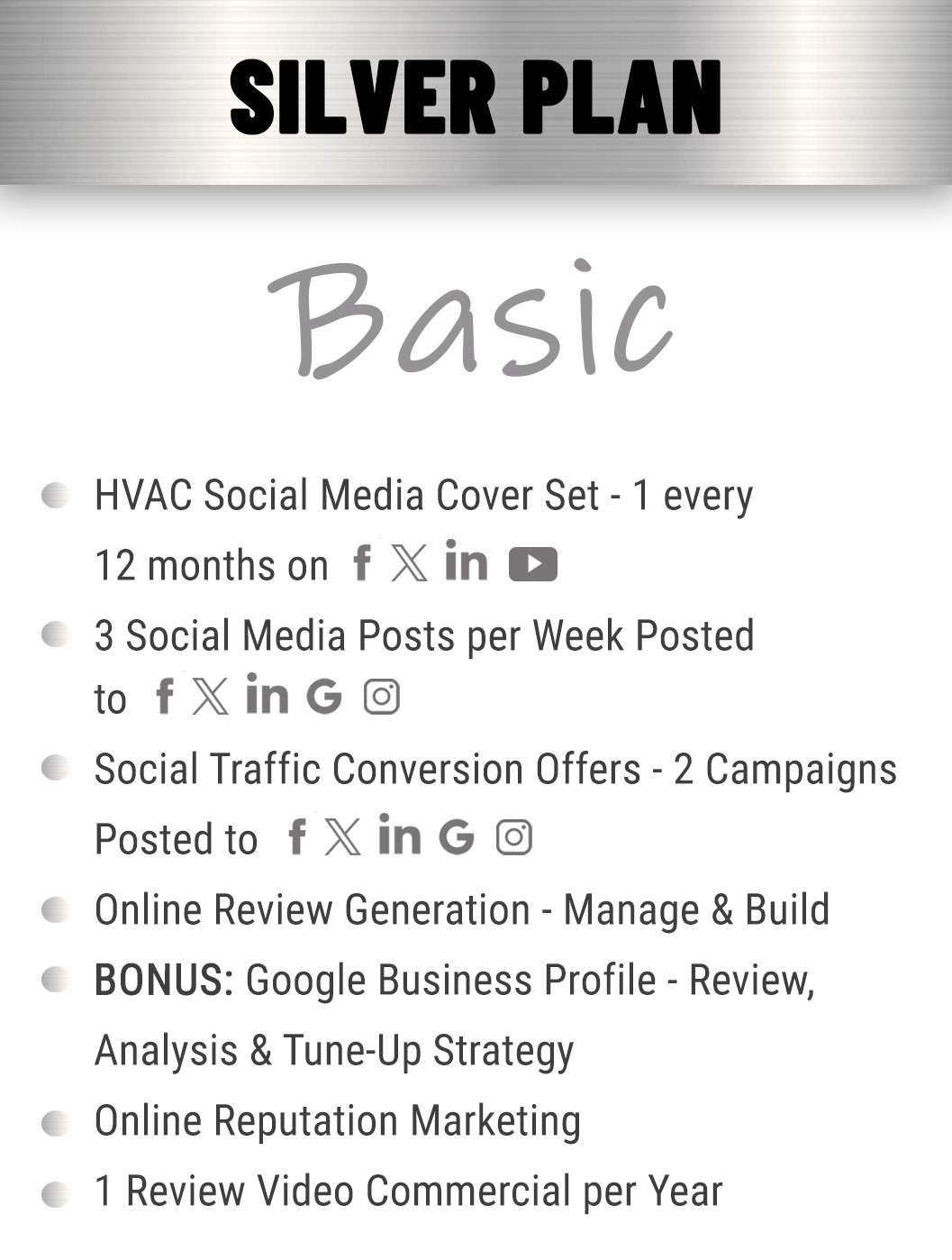 silver basic plan features for HVAC companies.