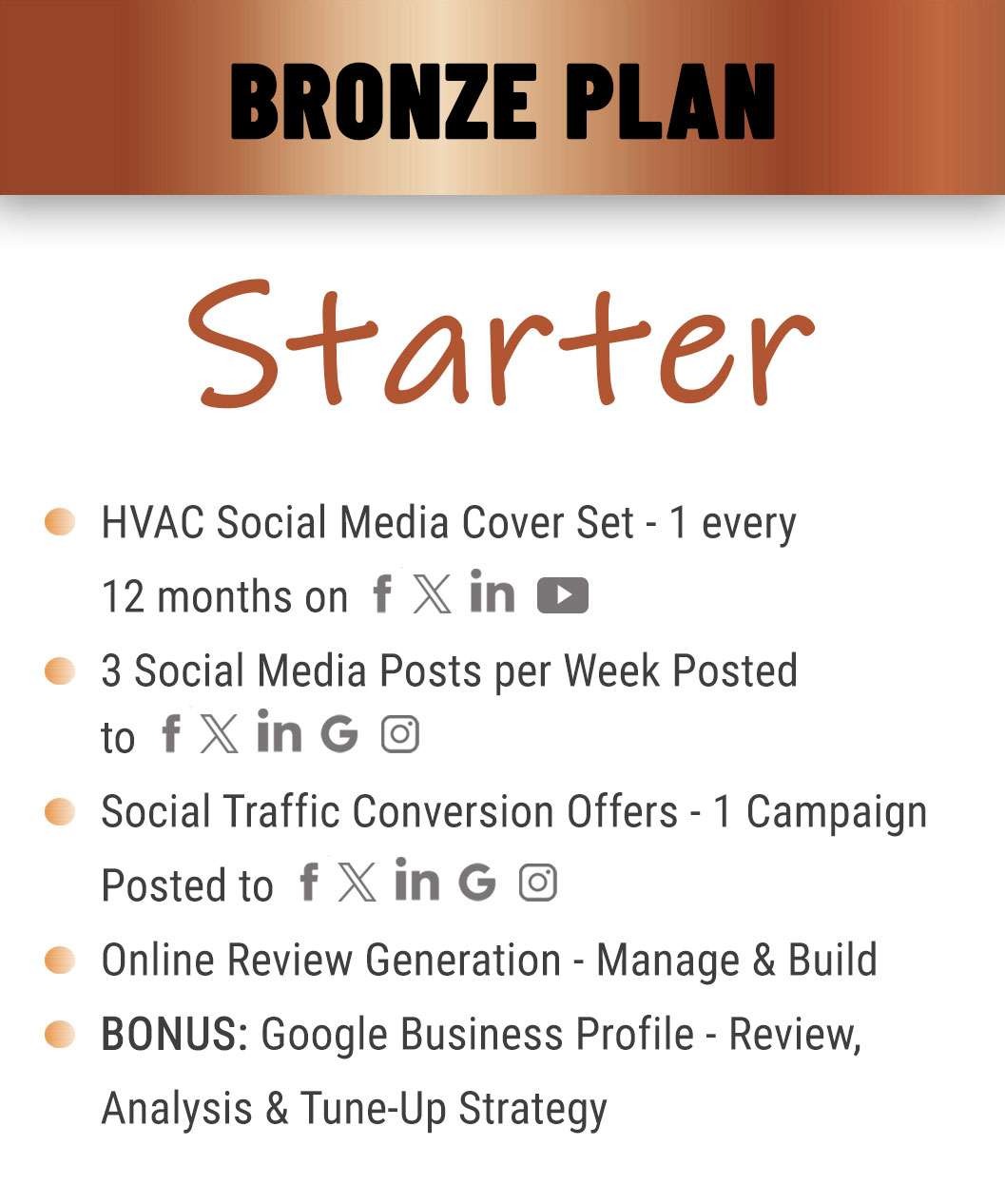 bronze starter plan features for HVAC companies.
