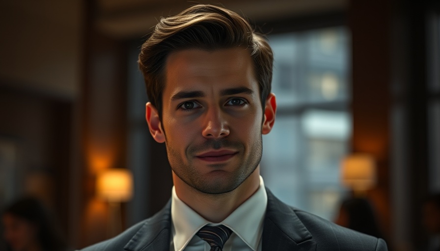 Confident man in formal attire at a dimly lit event.