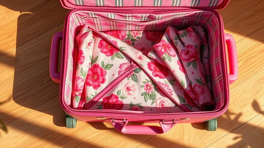 Charming pink luggage set with floral interiors for honeymoon beauty products.