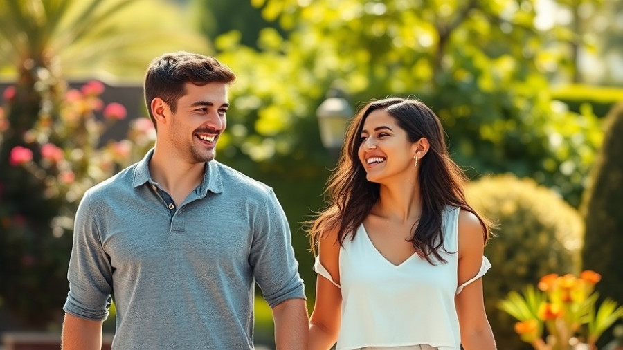 Romantic couple at wedding venue near me, lush garden setting.