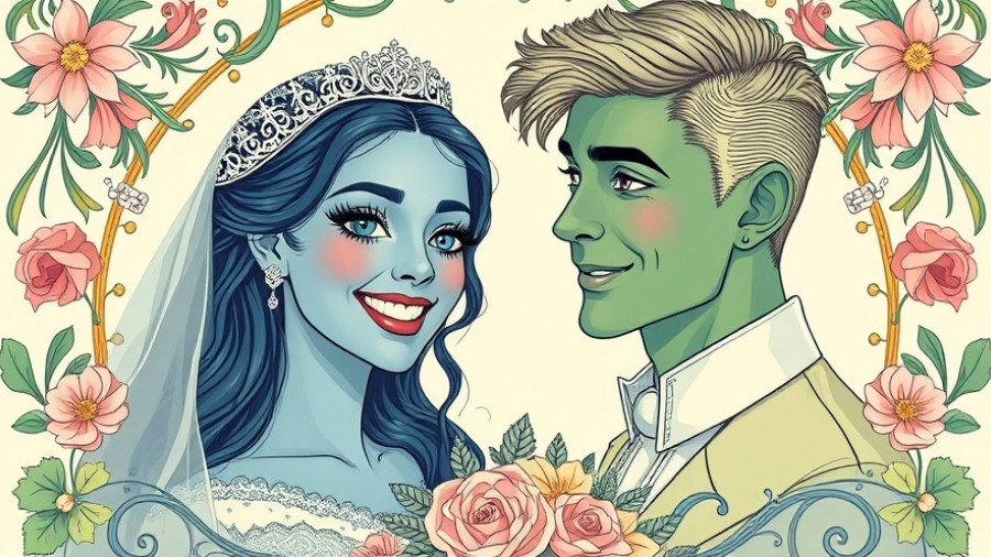 Fantasy wedding invitation with unique characters for wedding venues near me.