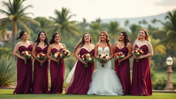 Bride and bridesmaids at a winter wedding in Australia.