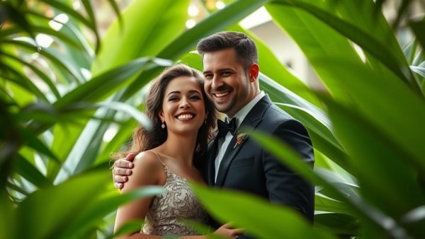 Magheramorne Estate Wedding couple in lush garden.