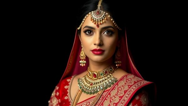 Elegant Indian bride in traditional attire, Bollywood wedding vibe.