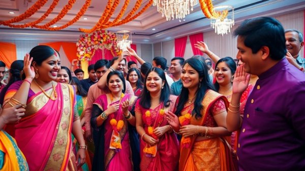 Festive wedding celebration at colorful wedding venues near me.