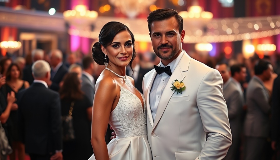 Elegant couple posing at an event with a glamorous style.