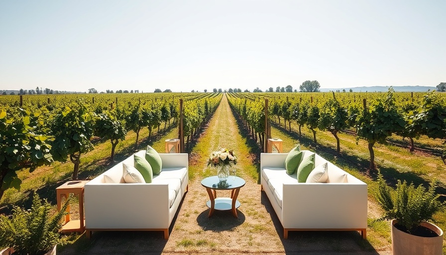 Elegant outdoor wedding seating in vineyard setting, wedding venues near me.