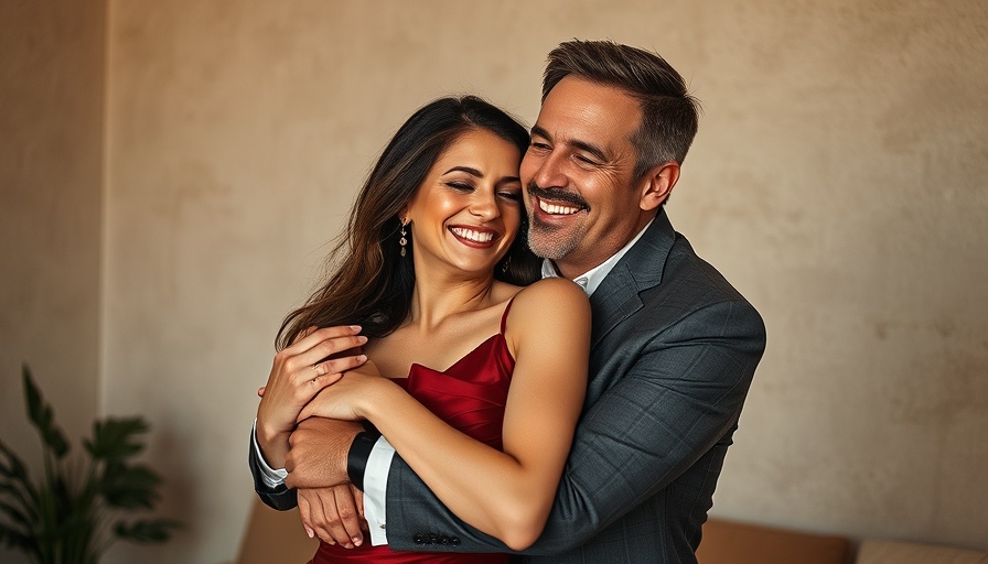 Elegant couple embrace in formal wear, wedding security theme.