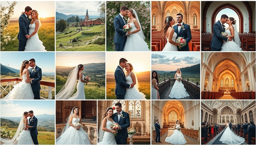 Elegant collage of wedding keepsake cards with couples.
