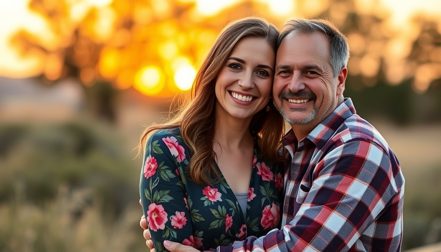 Smiling couple at sunset, potential wedding venue inspiration.