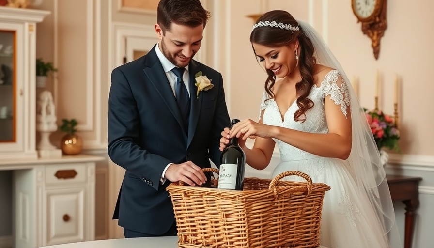 Bride and groom performing wine box ceremony ritual indoors.