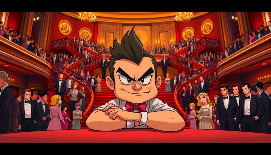 Animated wedding venue scene with colorful characters.