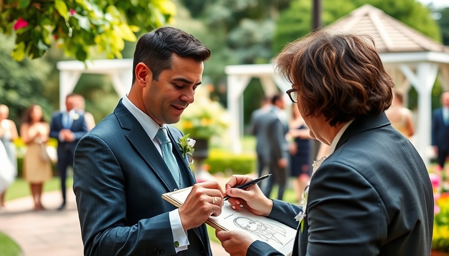 Caricature artist at wedding providing unique entertainment.